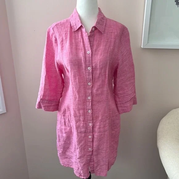 Lilibleu l 100% Linen Pink Tunic - Picture 1 of 5